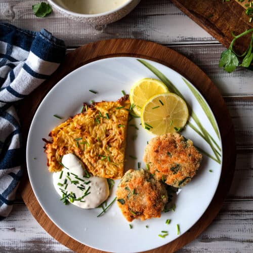 Lachsfrikadellen und Kartoffelpuffer - Sparflämmchen