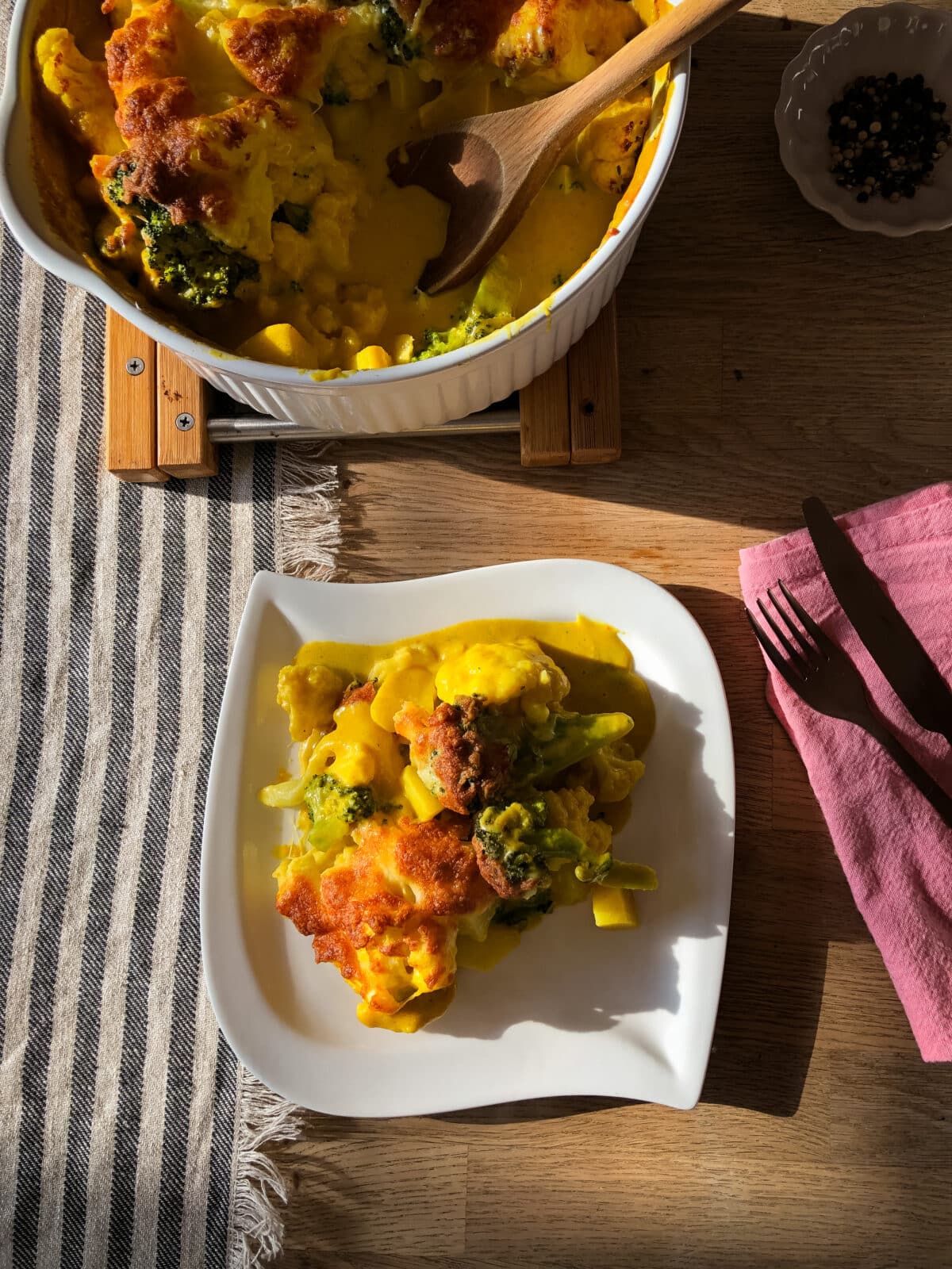 Curry Blumenkohl Brokkoli Gratin - Sparflämmchen Curry Blumenkohl Brokkoli Gratin - Sparflämmchen