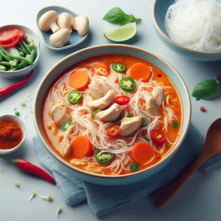 Glasnudelsuppe mit Hühnchen und Kokosmilch - Sparflämmchen Suppen