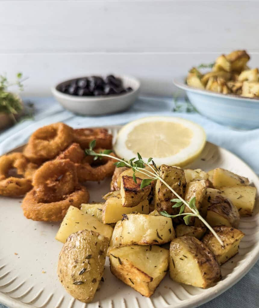 Zitronenkartoffeln mit Tintenfischringen