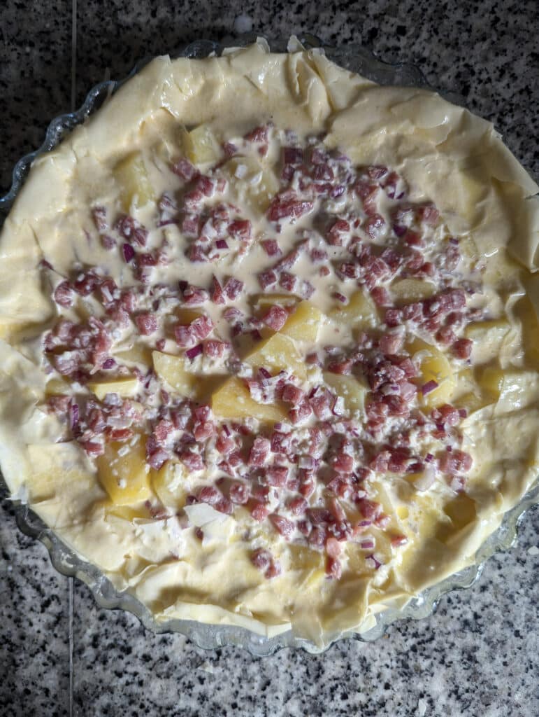 Filoteig der Kartoffel Quiche