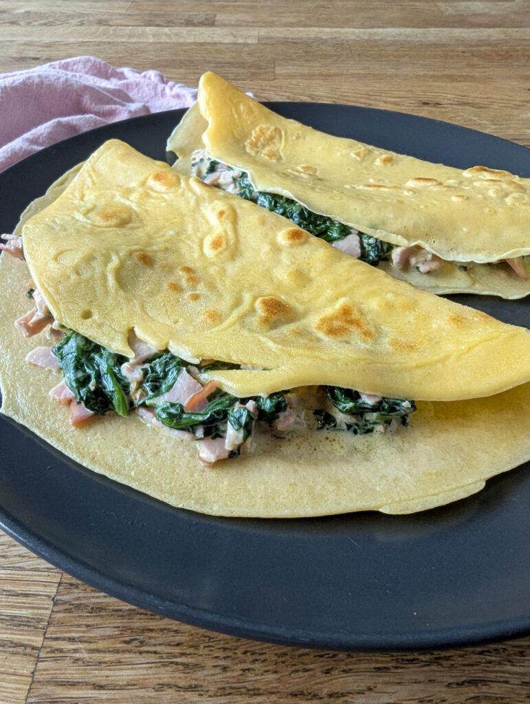 Pfannkuchen mit Spinat-Schinken-Füllung