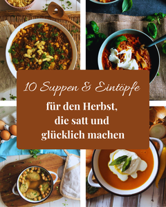 Verschiedene Herbsteintöpfe mit saisonalen und regionalen Zutaten